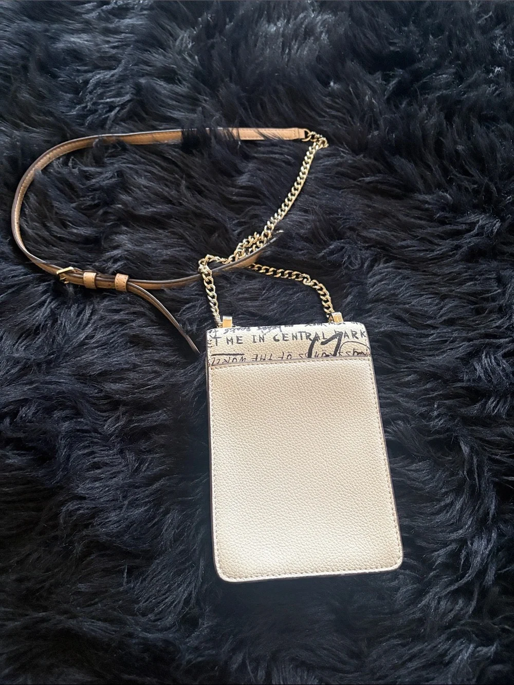 DKNY Cream Graffiti Print Crossbody Phone Bag with Gold Hardware